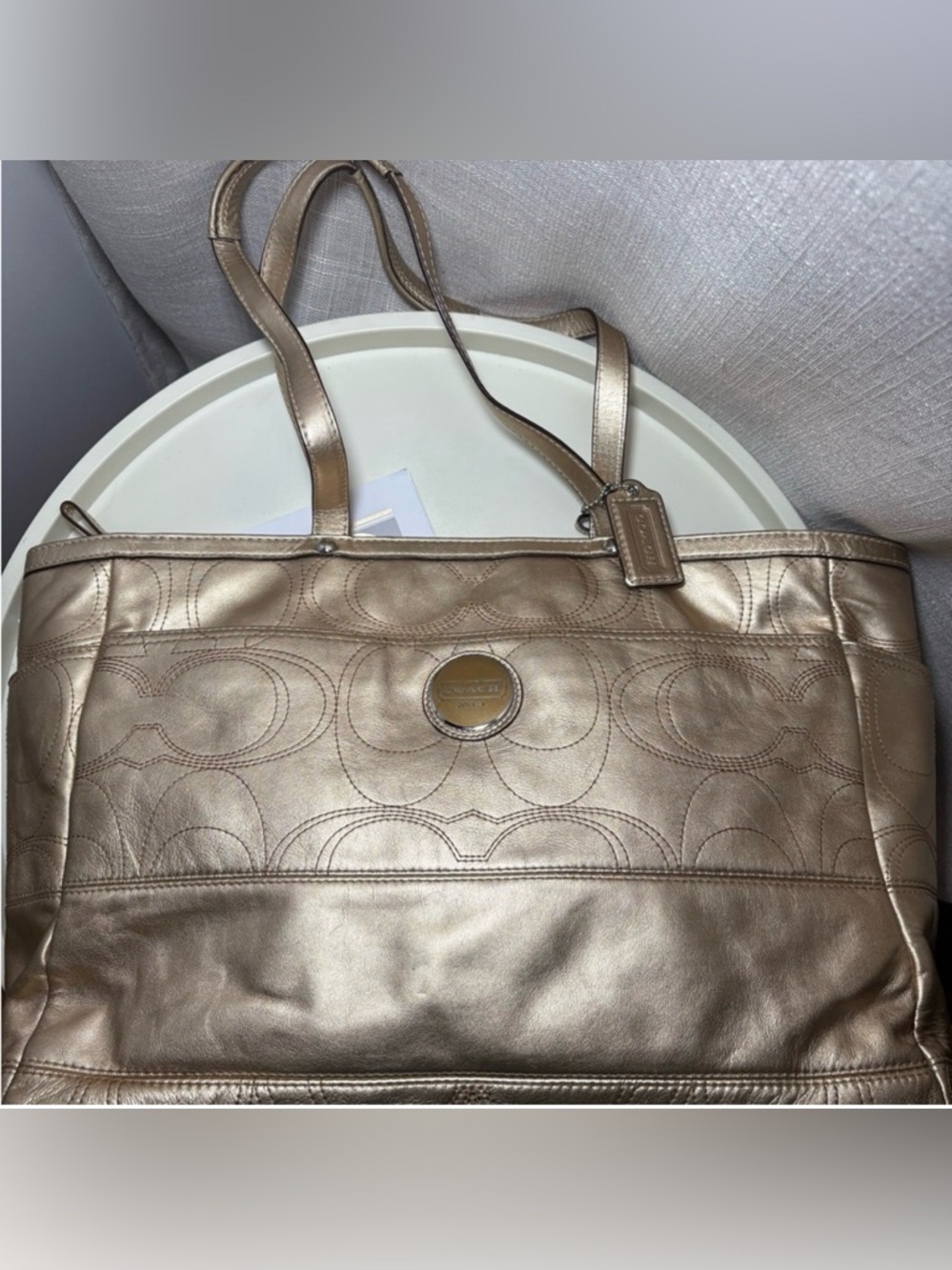 Coach Metallic Gold Leather Signature Tote